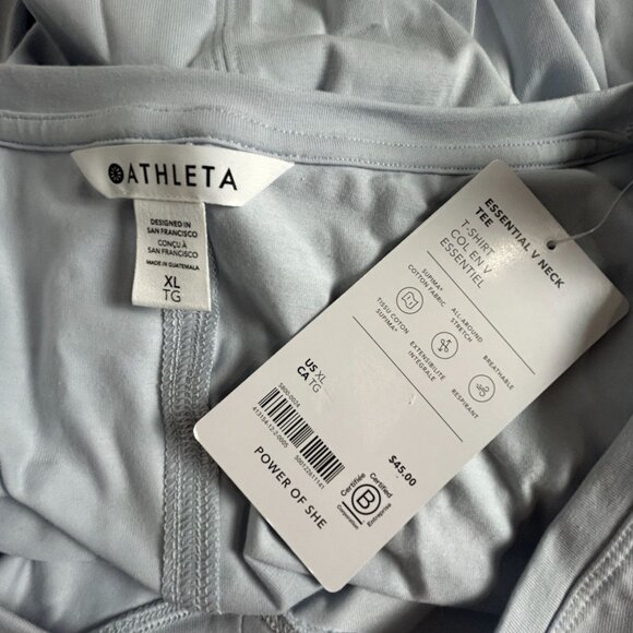 Athleta Womens Essential V-Neck Tee Short Sleeve T-Shirt Light Blue XL New - Picture 3 of 8